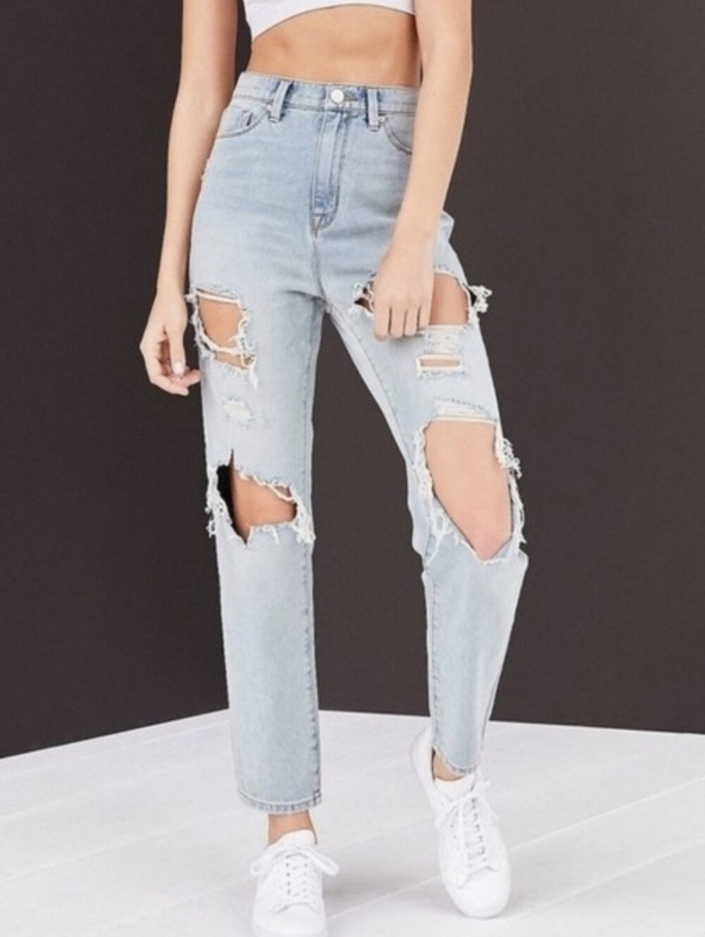 BDG Urban Outfitters High Rise Distressed Mom Jeans Light Wash